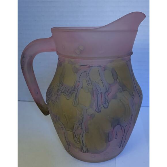 6 Inch Tall Art Glass Matte Pink Splatter Pitcher Vase - Picture 1 of 6